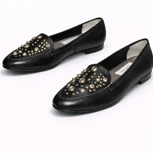 Sebastino Brock Black Leather Bling Flats Sz 6.5M